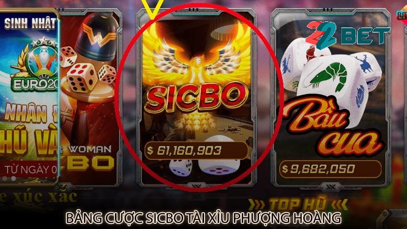 Bảng cược Sicbo tài xỉu phượng hoàng